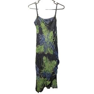 Vintage Y2K 90's leaf print midi dress Eva Blue size 4 petite